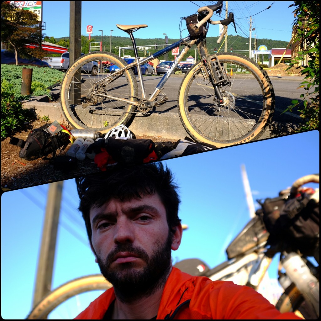 A broken man, and a stripped bike. Ready for a ride home.